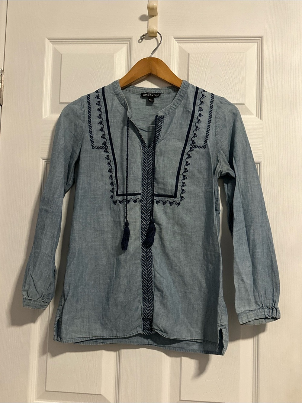 JCREW Mercantile Light Blue Embroidered Women’s Tunic Top